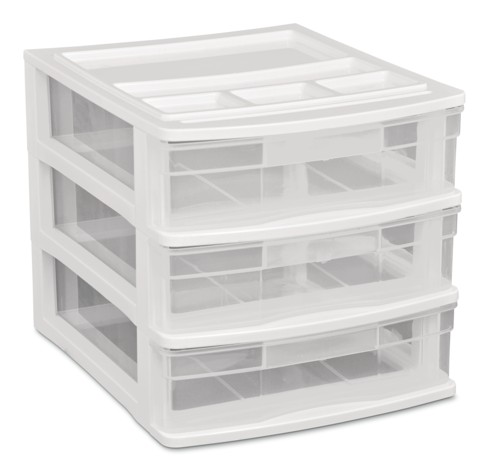 type A Desk Clear White Frame 3-Drawer Storage Tower, 10-in H1Y6 - product image 1