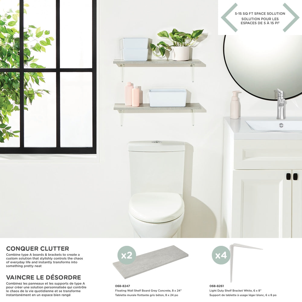 type A Floating Wall Shelf Board, Grey Concrete, 8 x 24-in G0B3 - product image 1