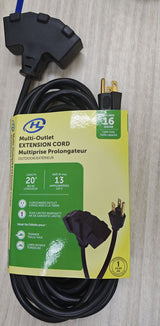 20' 16 Gauge 3-Tap Outdoor Extension Cord, Black E4J1 - product image 2