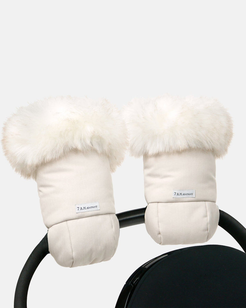 7AM Enfant Warmmuffs - White Fur and Beige Heather M1V4