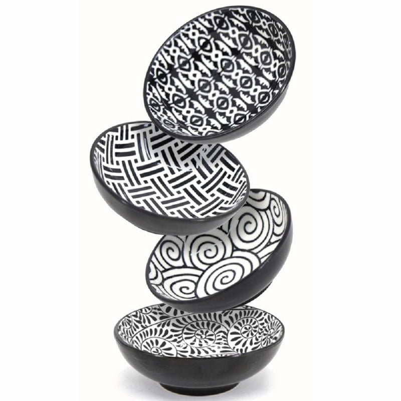Black & White Patterned Mini Bowls Set, 8-cm, 4-pc M3V3