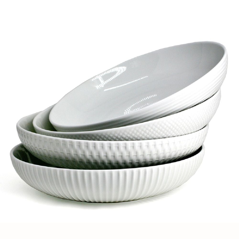Embossed White Dinner Bowl Set, 24-cm, 4-pc R6H5 - product image 1
