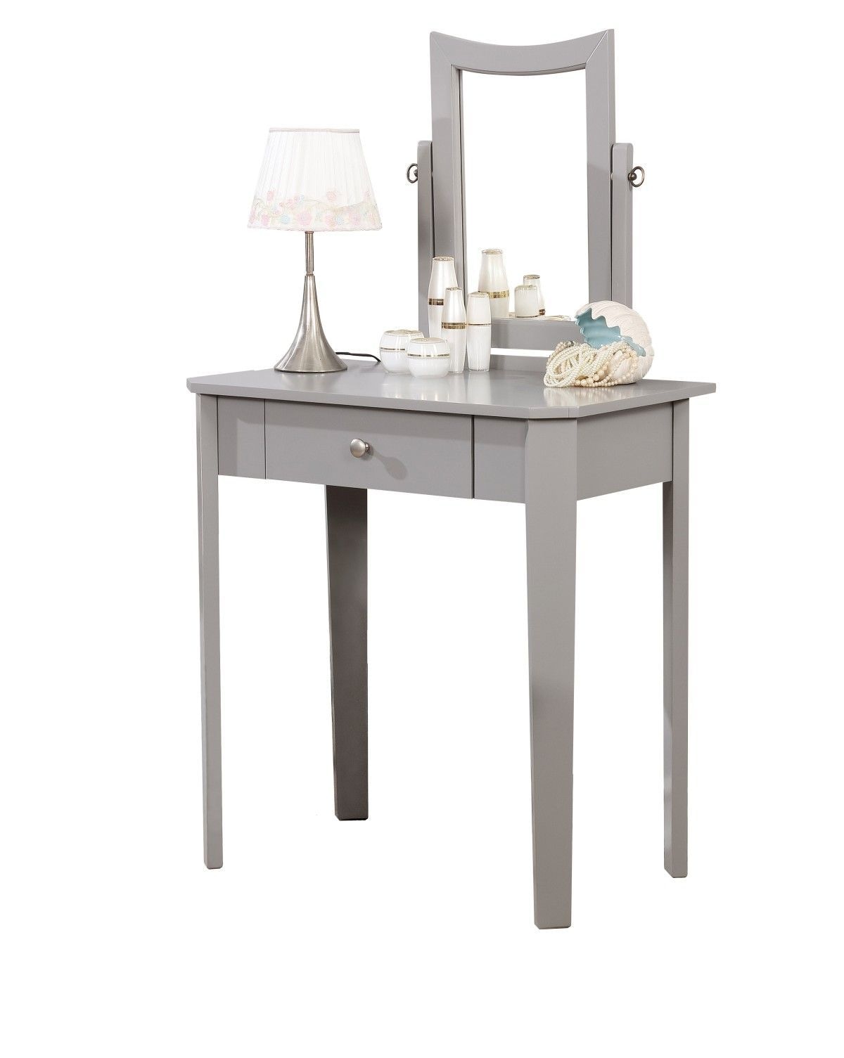 Cece 1-Drawer Grey Dressing Table Makeup Vanity Set with Stool and Mirror Y5Z3 - product image 2