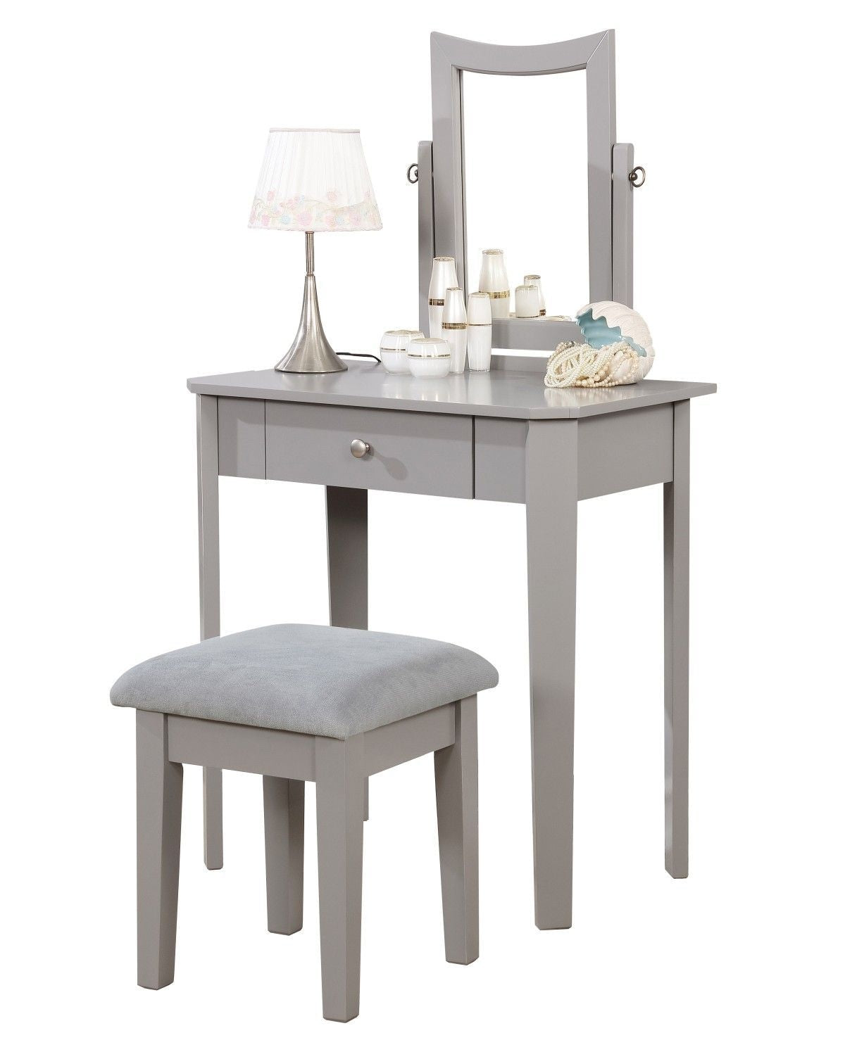 Cece 1-Drawer Grey Dressing Table Makeup Vanity Set with Stool and Mirror Y5Z3 - product image 3