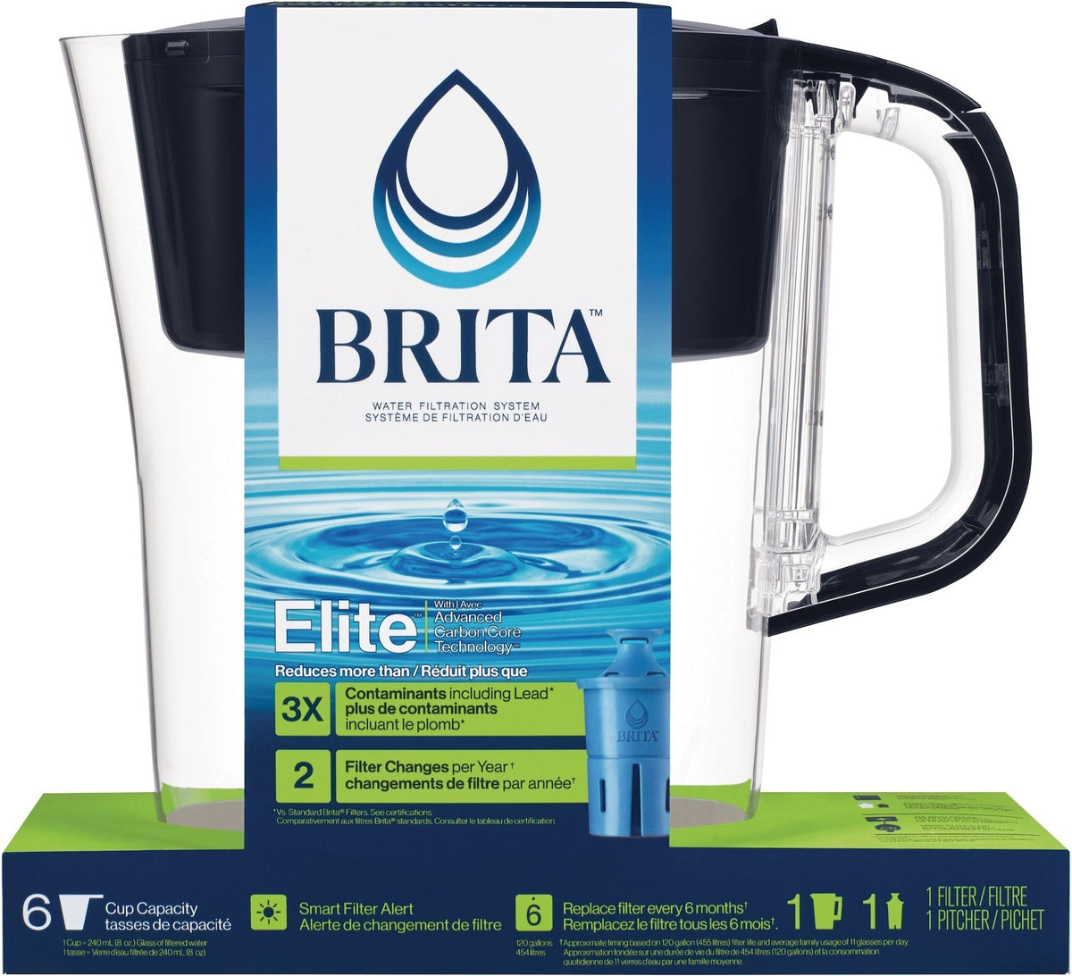 Denali Water Filter Pitcher with Elite Filter, BPA Free, 6 Cup, Black Q3P5 - product image 1