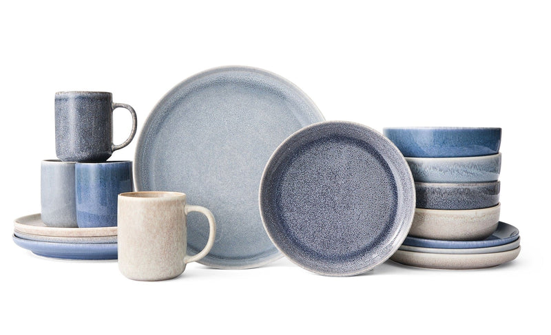 Agora 4-Tone Stoneware Dinnerware Set with Mugs, Serves 4, 16-pc, Coastal Blue H2L1