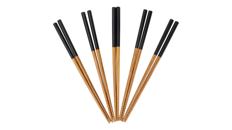Bamboo Wood Chopsticks with Black Top, Serves 5, 10-pc J0E4