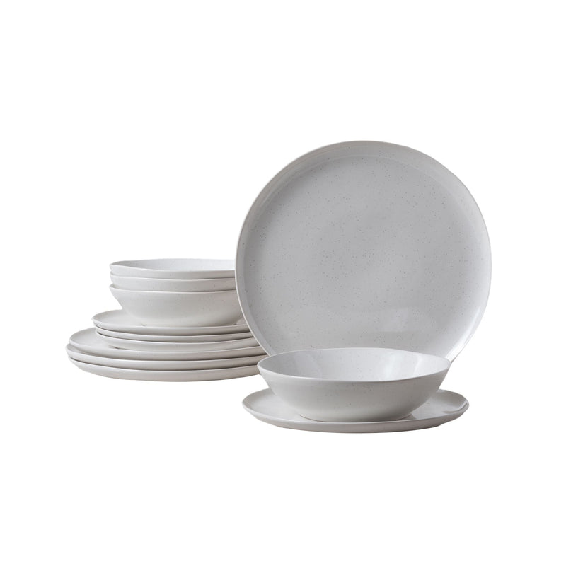 Bettina Glossy Stoneware Dinnerware Set, Serves 4, 12-pc, White Speckle C3T5