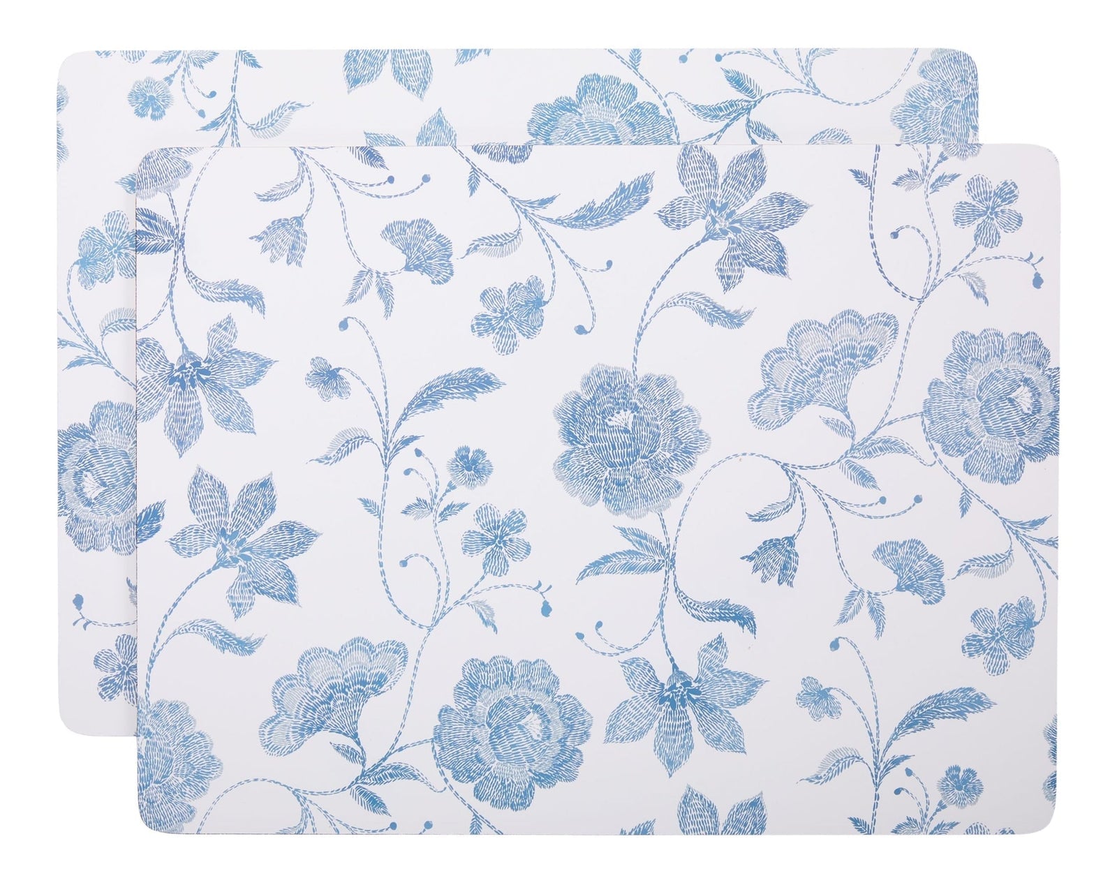 Blue Floral Rectangle Cork Placemat Set, Multi-Coloured, 11-in x 15-in, 2-pk S7F3 - product image 1