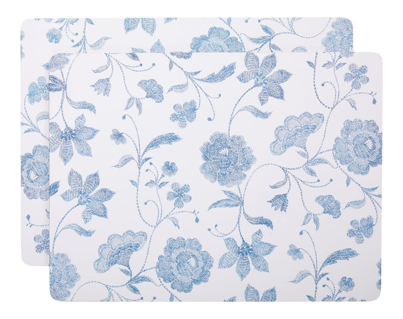 Blue Floral Rectangle Cork Placemat Set, Multi-Coloured, 11-in x 15-in, 2-pk S7F3