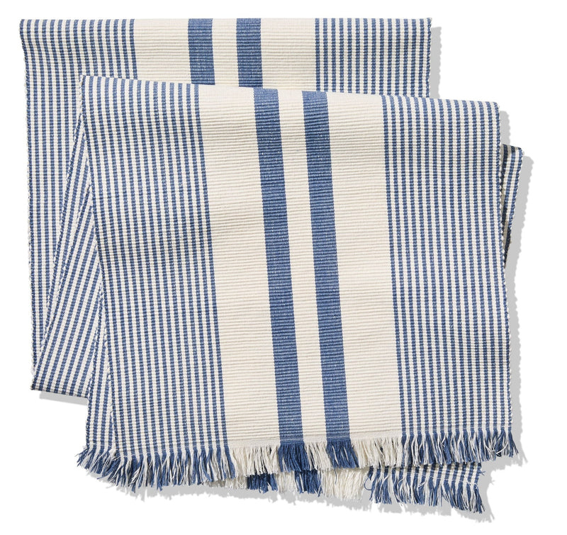 Blue Ribbed Rectangular Cotton Table Runner, 84-in x 15-in K2U5