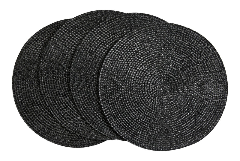 Braided Round Placemats, Black, 15-in Diameter, 4-pk N2P2