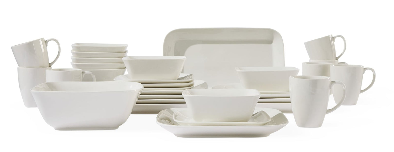 Cornerbrook Square Stoneware Dinnerware Set with Serveware, Serves 8, 34-pc, Warm White F4K9 - product image 1