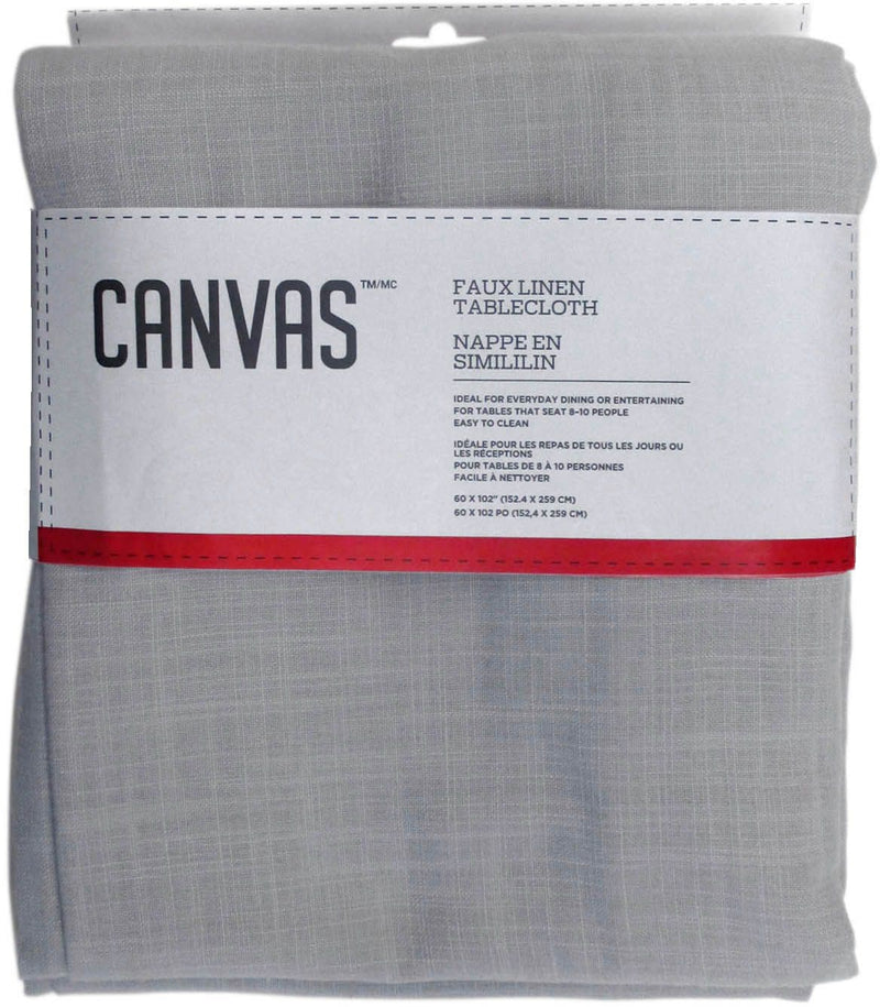 Faux Linen Rectangle Tablecloth, 60-in x 102-in, Light Grey X8T6