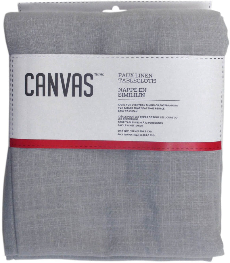 Faux Linen Rectangle Tablecloth, 60-in x 120-in, Light Grey Q7Q1