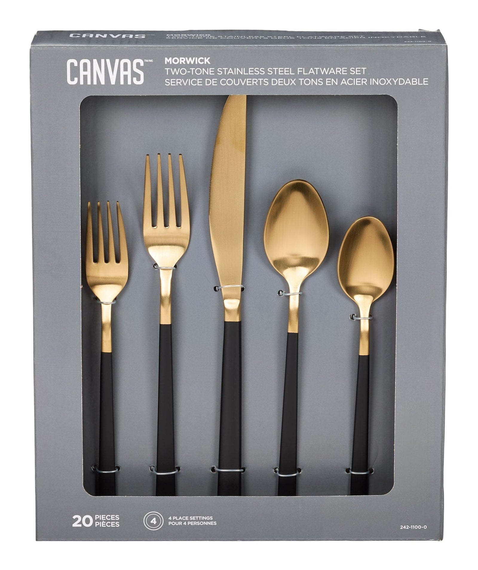 Flatware Set, Serves 4, 20-pc, Black & Gold U3D0 - product image 1