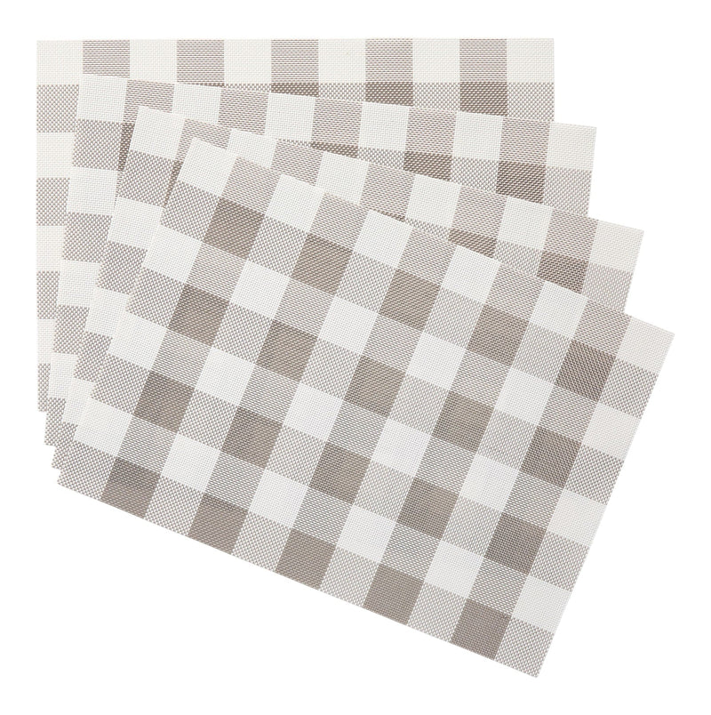Gingham Plaid Checkered Rectangle Placemat, Silver/Ivory, 13-in x 18-in, 4-pk S5K5