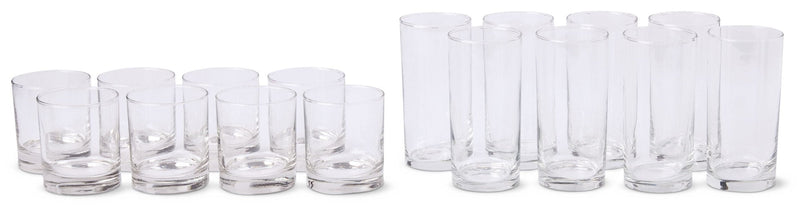 Heavy Base Glassware Tumbler Set, Clear, 11 oz & 15 oz, 16-pc F0B1