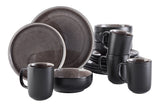 Kenway Stoneware Dinnerware Set, Serves 4, 16-pc, Matte Black & Taupe Reactive Glaze F9N4 - product image 1