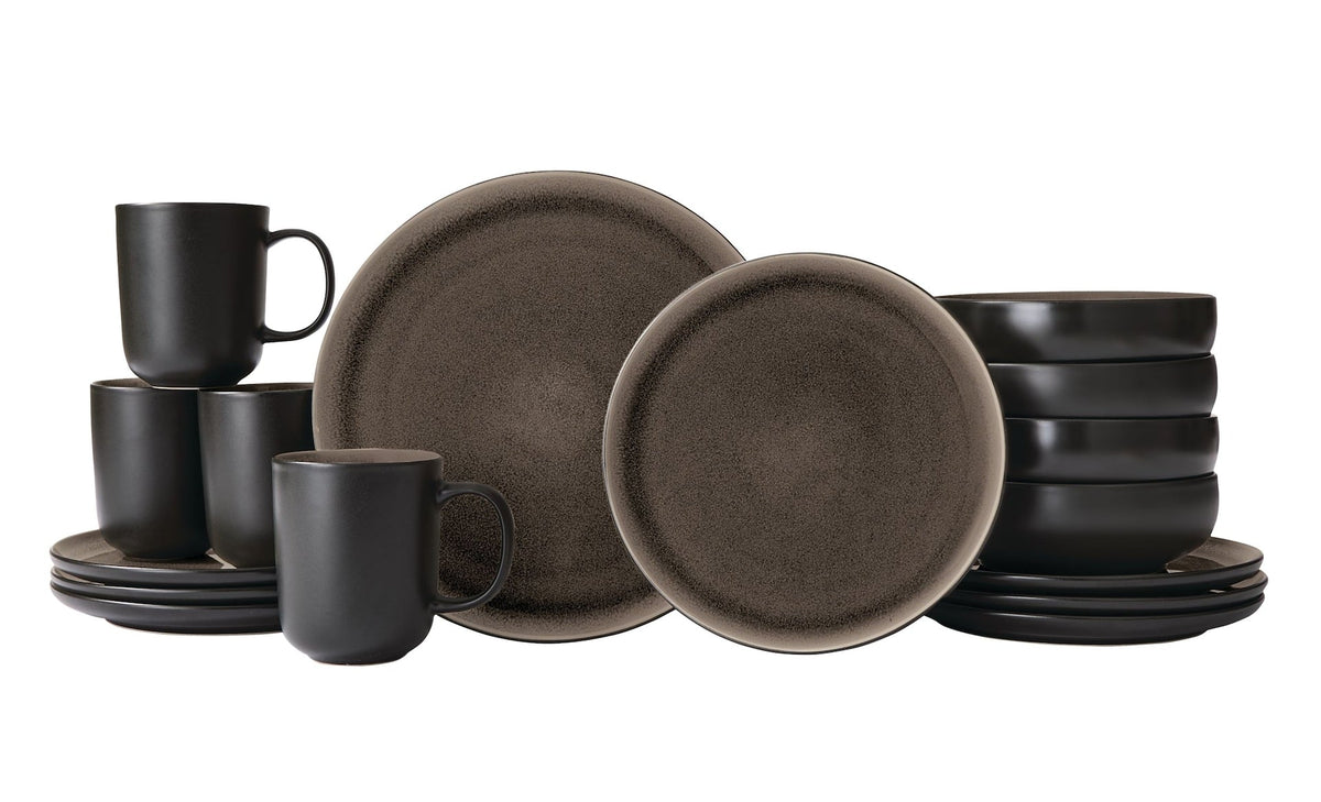 Kenway Stoneware Dinnerware Set, Serves 4, 16-pc, Matte Black & Taupe Reactive Glaze F9N4 - product image 2
