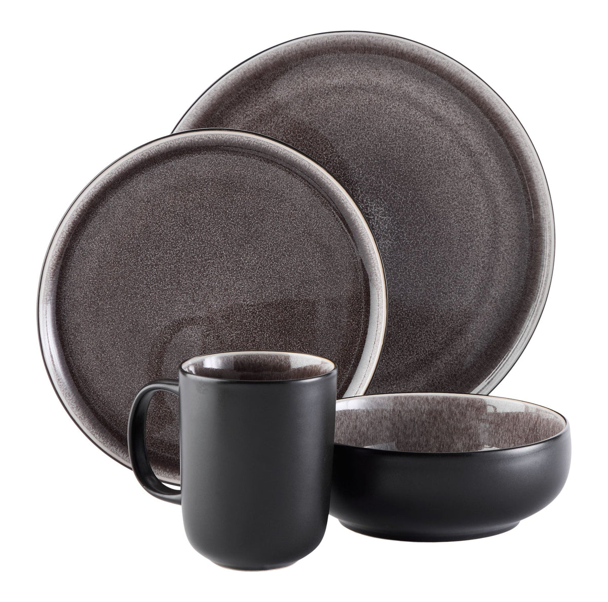 Kenway Stoneware Dinnerware Set, Serves 4, 16-pc, Matte Black & Taupe Reactive Glaze F9N4 - product image 4
