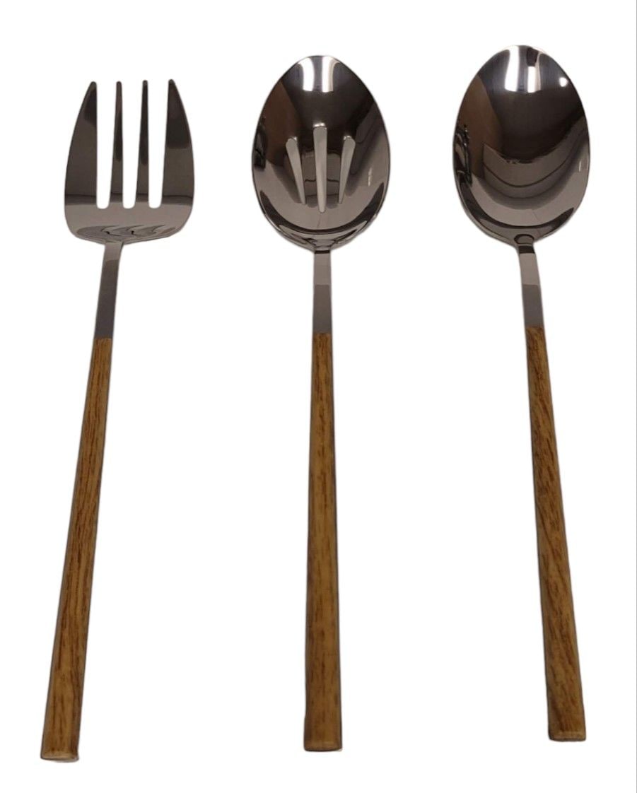 Kin Stainless Steel Serving Set with Faux Wood Finish, 3-pc Y4Q6 - product image 1