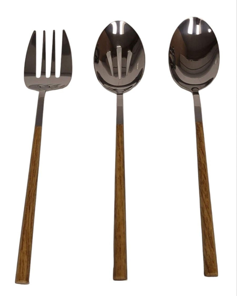 Kin Stainless Steel Serving Set with Faux Wood Finish, 3-pc Y4Q6