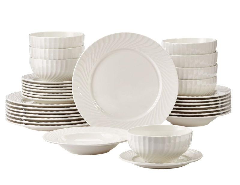 Milliken Embossed Stoneware Dinnerware Set, Serves 8, 32-pc, White L1H3