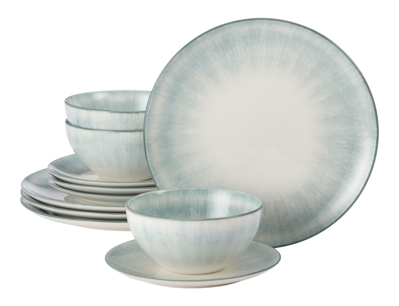 Porcelain Dinnerware Set, Serves 4, 12-pc, Sage Green Pad Print K4N9