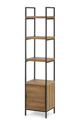 Robson 4-Tier Metal Frame Narrow Bookcase With Storage Door, Oak Finish Z1X0 - product image 1
