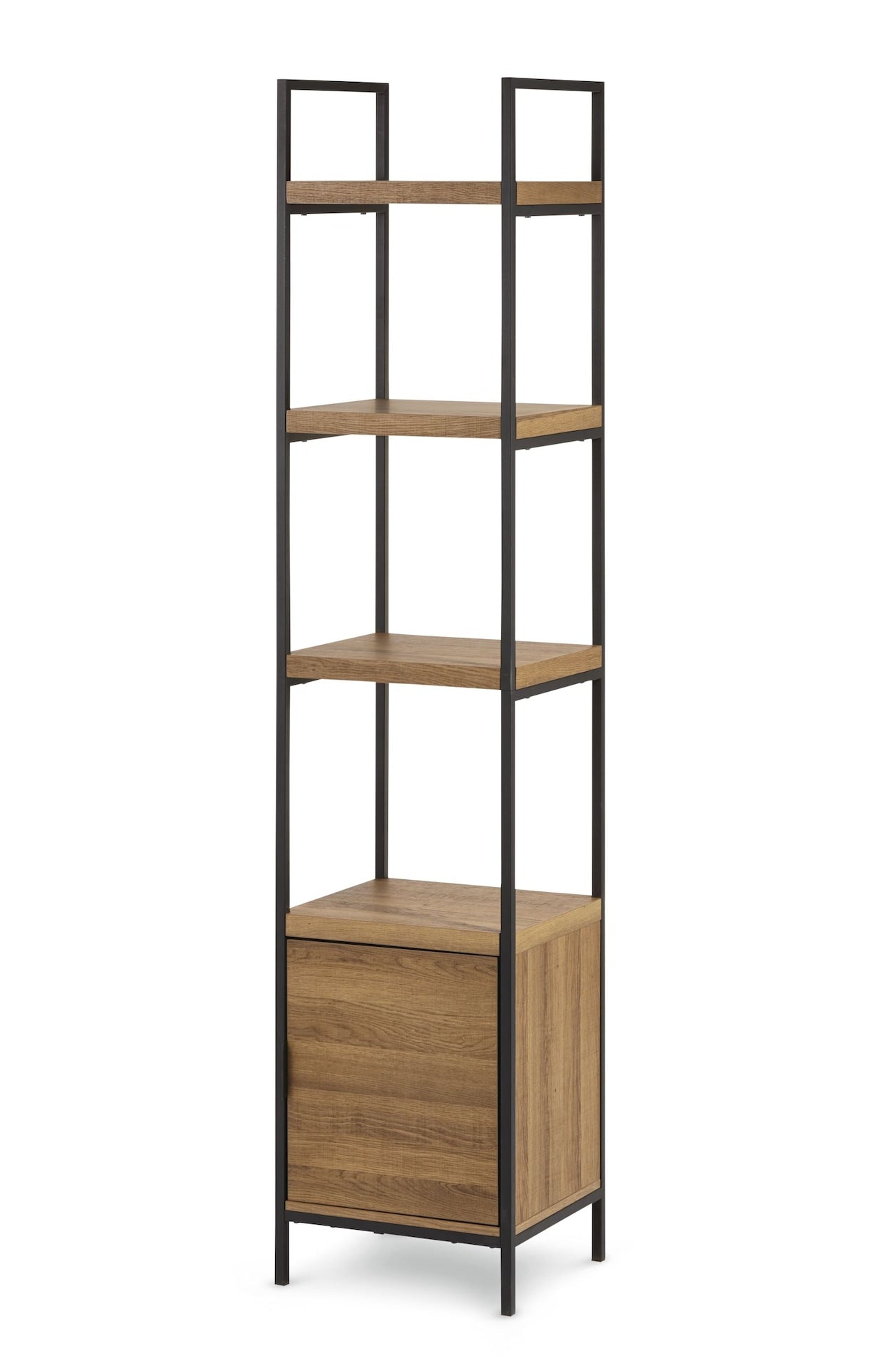 Robson 4-Tier Metal Frame Narrow Bookcase With Storage Door, Oak Finish Z1X0 - product image 1