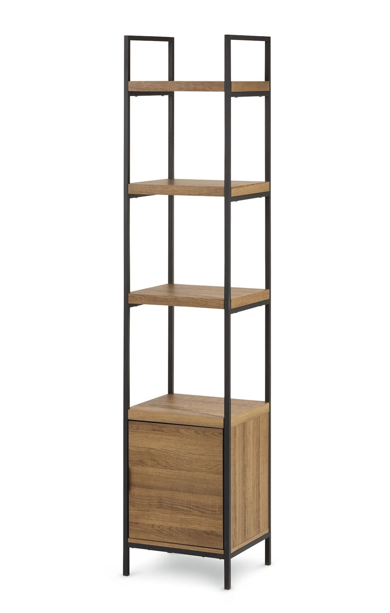 Robson 4-Tier Metal Frame Narrow Bookcase With Storage Door, Oak Finish Z1X0