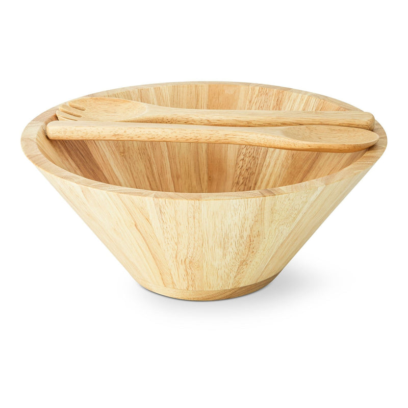 Rubberwood Tapered Salad Bowl & Servers, Tan Q9M0