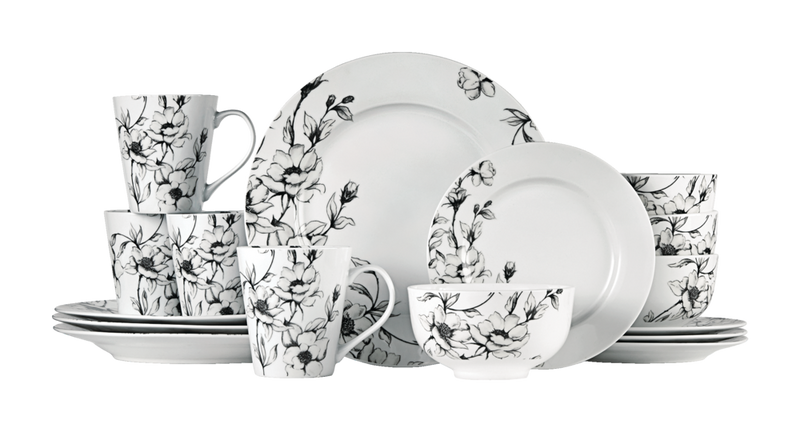 Wild Rose Porcelain Dinnerware Set, Serves 4, 16-pc, White C6B1
