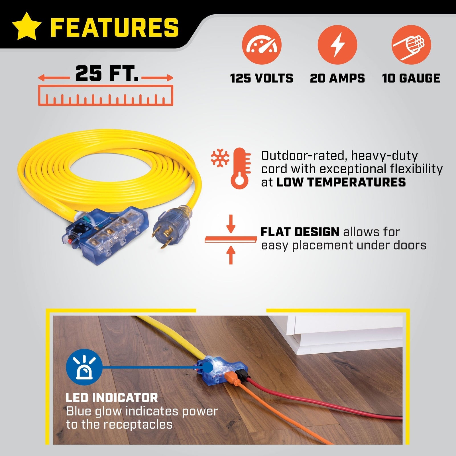 20A, 125V L5-30R Flat Design Generator Extension Cord, 25-ft X5O3 - product image 6