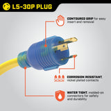 20A, 125V L5-30R Flat Design Generator Extension Cord, 25-ft X5O3 - product image 7