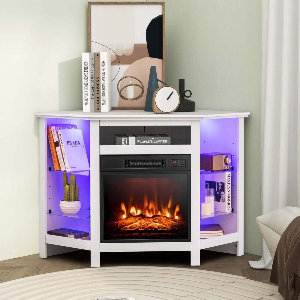 Fireplace TV Stand with LED Lights, White M1N6 - product image 2
