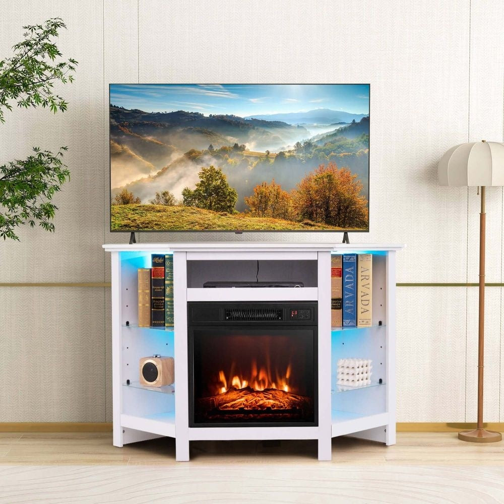 Fireplace TV Stand with LED Lights, White M1N6 - product image 3