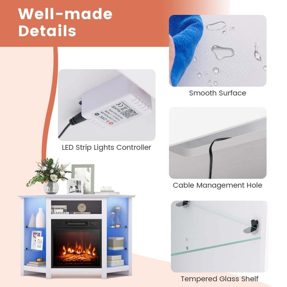 Fireplace TV Stand with LED Lights, White M1N6 - product image 4