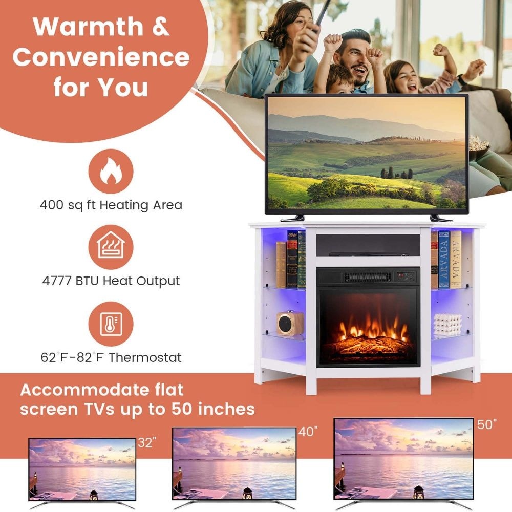 Fireplace TV Stand with LED Lights, White M1N6 - product image 7