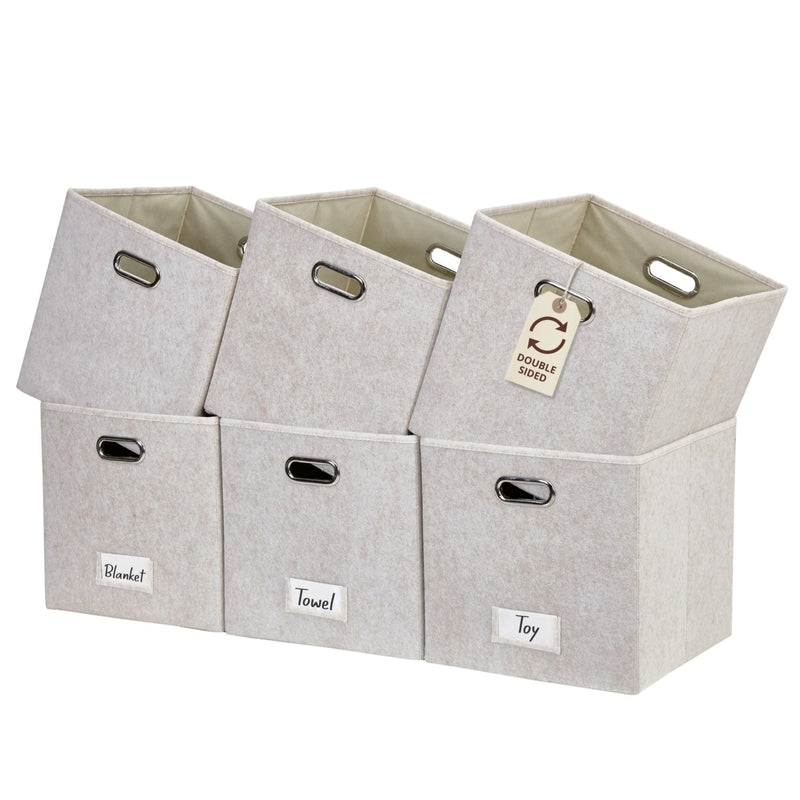 Collapsible Felt Storage Cube, 11-in, 6-pk, Beige W9I4