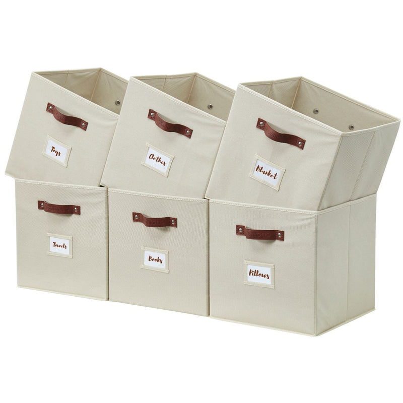 Collapsible Storage Cube with Label, 11-in, 6-pk, Beige W2A5