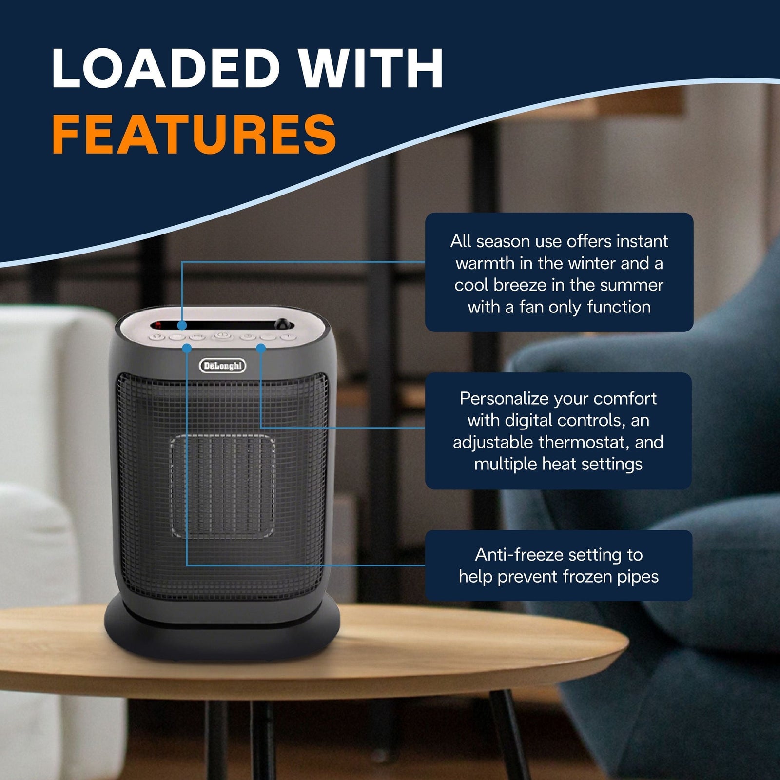 HFX42T15GI Oscillating Compact Ceramic Space Heater, 1500W, Grey L3D5 - product image 3