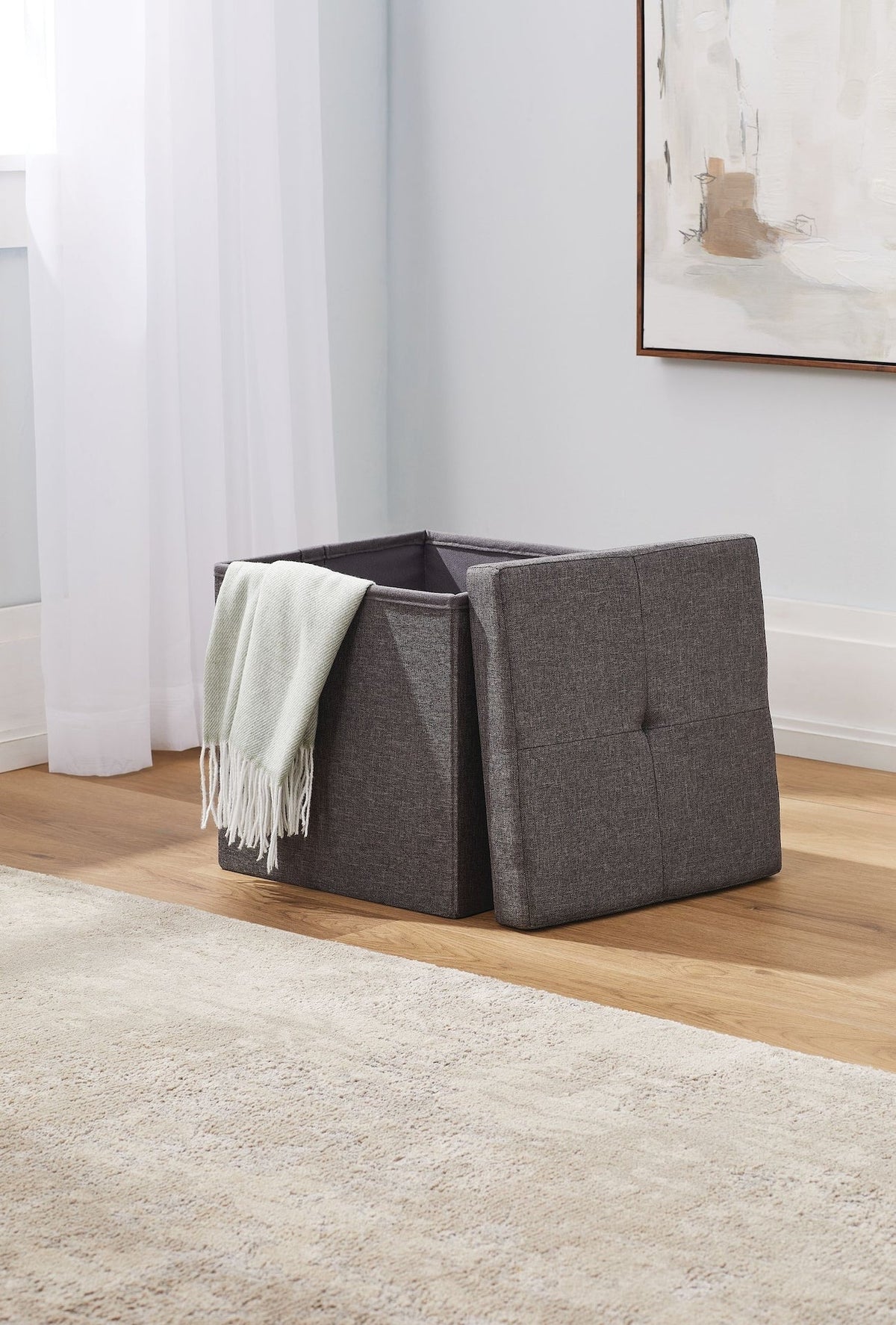 Folding Storage Ottoman, Grey Y7Q9 - product image 1