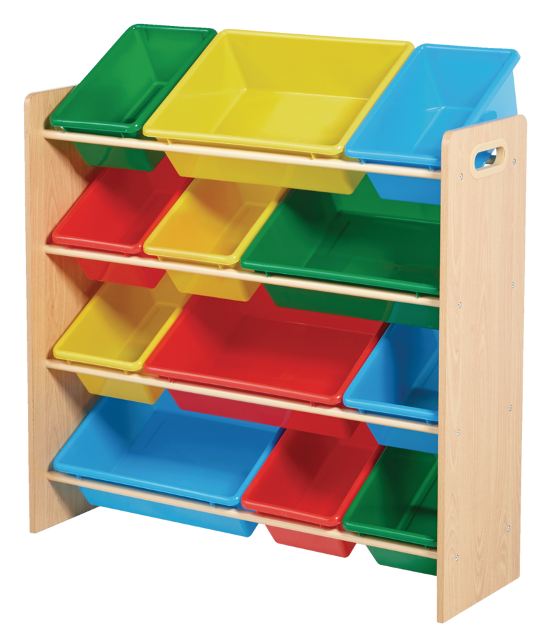 Kids 12-Bin Bedroom/Playroom Toy Storage Organizer, Yellow N9B2