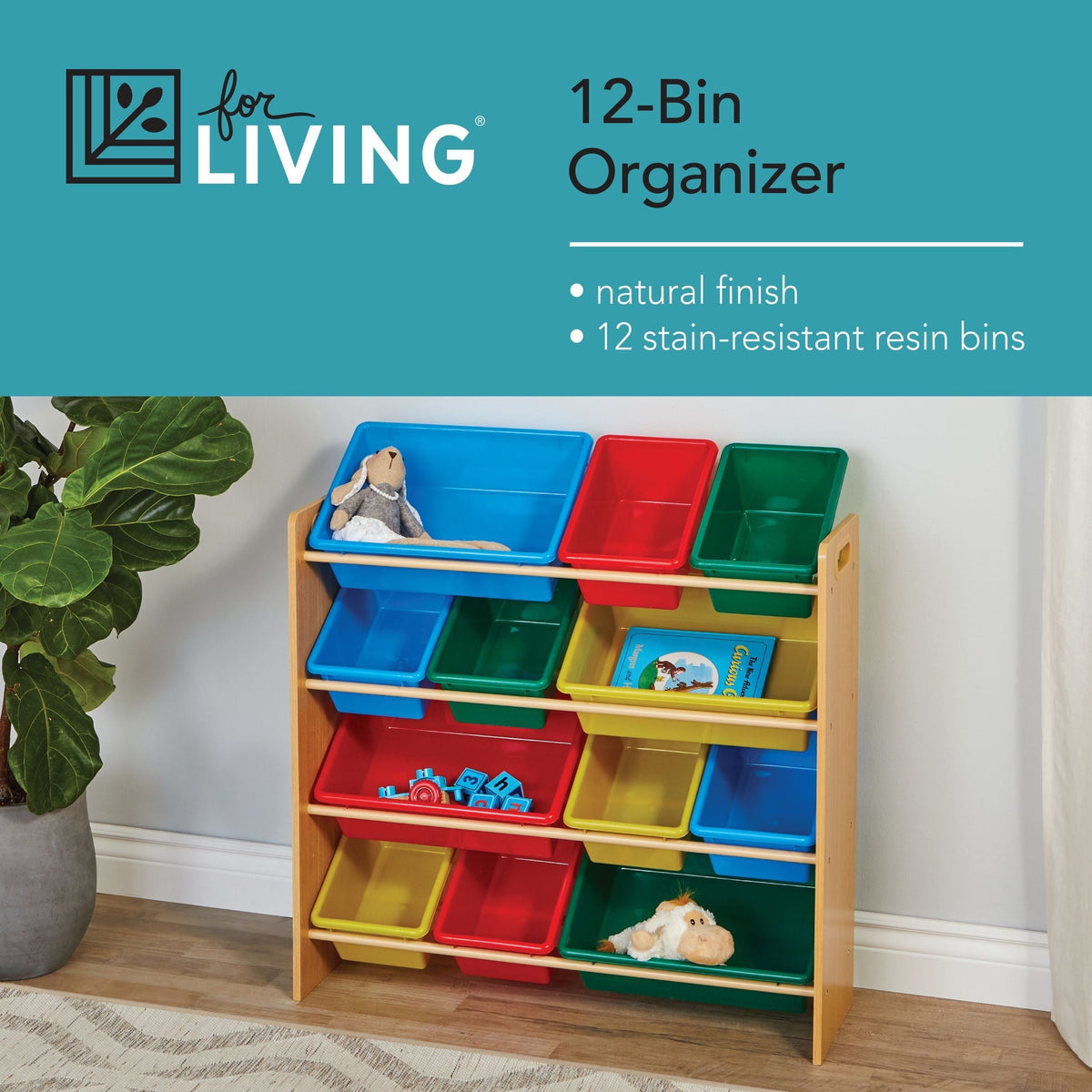 Kids 12-Bin Bedroom/Playroom Toy Storage Organizer, Yellow N9B2 - product image 3