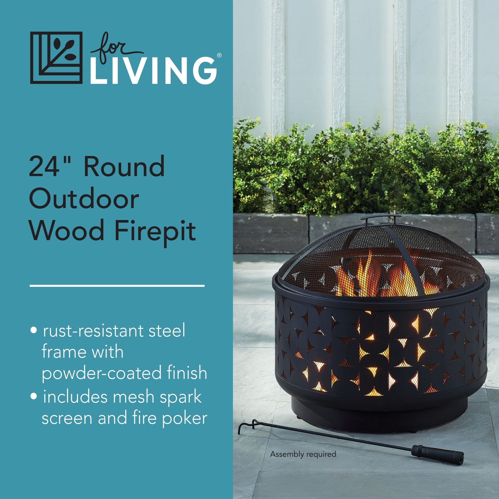 Round Outdoor Wood Burning Fire Pit, Steel, Black, 24-in X7D2 - product image 3