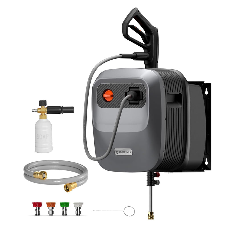 Tools Grandfalls G20 Wall Mounted 1900 PSI 2.2 GPM Brushless Electric Pressure Washer with 65-ft Retractable Hard Hose V7Q4