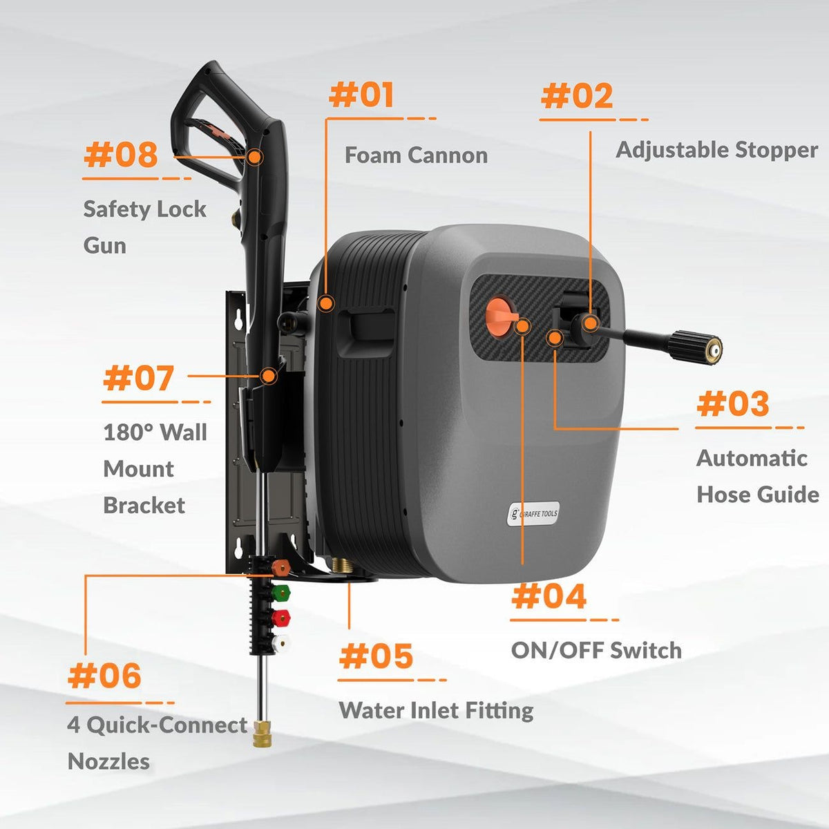 Tools Grandfalls G20 Wall Mounted 1900 PSI 2.2 GPM Brushless Electric Pressure Washer with 65-ft Retractable Hard Hose V7Q4 - product image 3