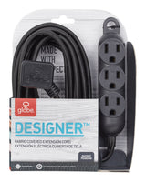 12-ft 16/3 Fabric Extension Cord, Right Angle Plug, 3 Outlets, Black Z5Y7 - product image 1